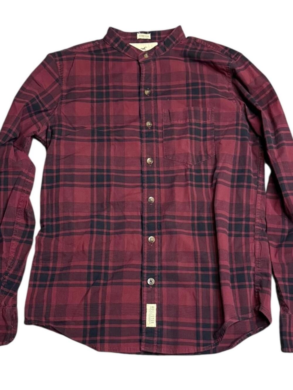 Hollister burgundy navy plaid button down XS soft stretch long sleeve casual top